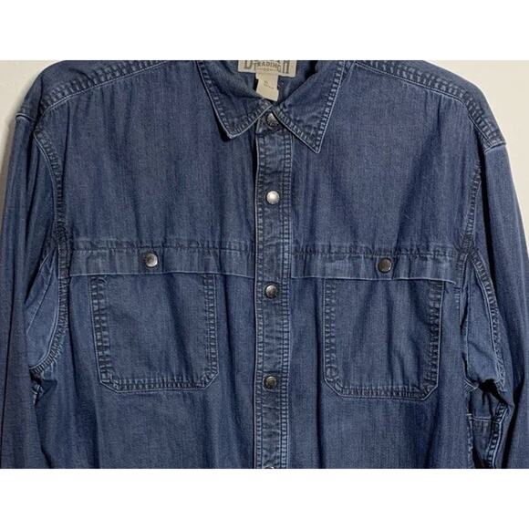 Duluth Trading Mens Denim Snap Button Shirt Sz XL Med Wash Blue Long Sleeve Work - Picture 3 of 11
